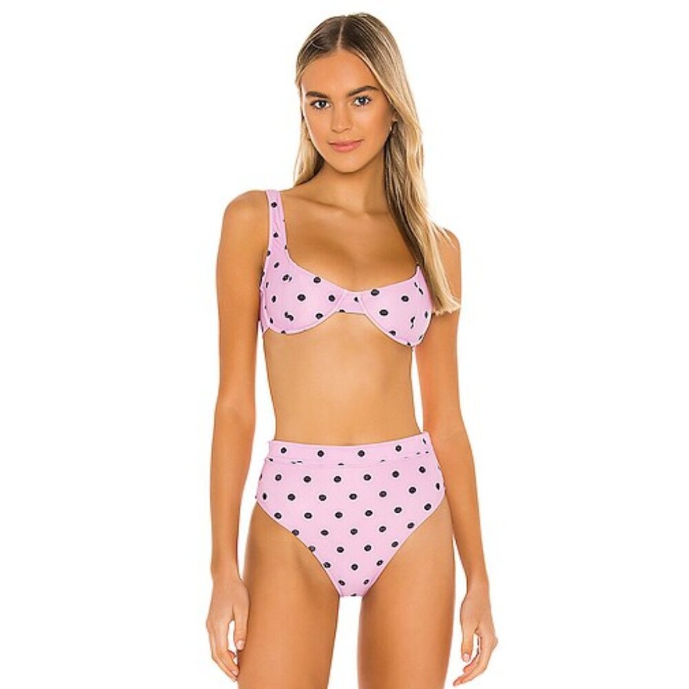 Faithfull the Brand Pink Polka Dot High-Waist Bikini